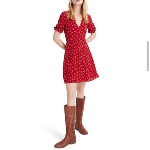 Madewell Silk Ruffle Sleeve Button-Front Dress